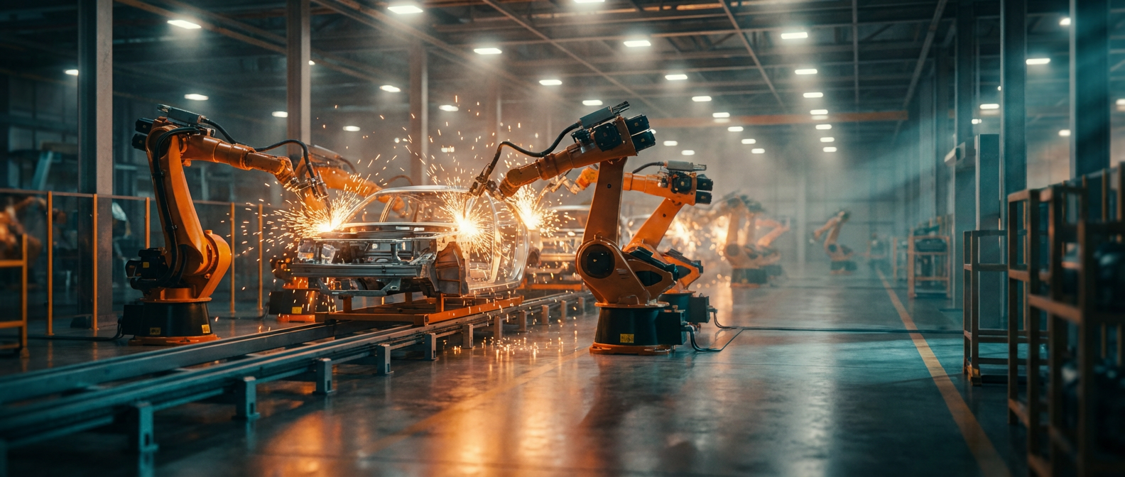 Auto service bay with a vehicle on a lift and AI verifying torque-check service step.