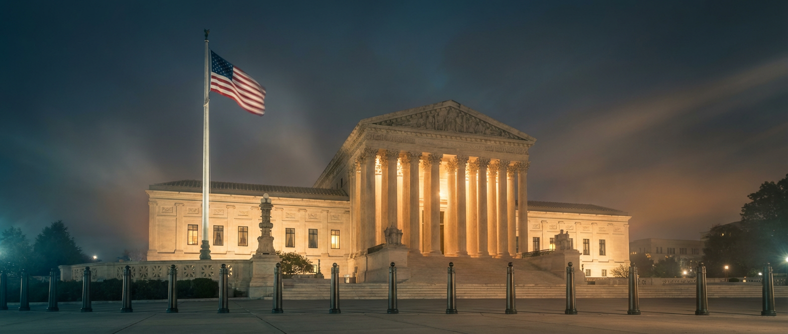 Critical infrastructure perimeter at dusk with AI bounding box detecting a drone over a fence line.